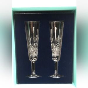 NIB Set of 2 Tiffany & Co. Sybil Crystal Champagne Flutes Glasses Original Boxes